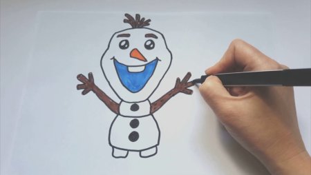 Рисунок Снеговик Олаф фломастерами