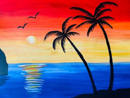 Закат на море рисунок красками легкий