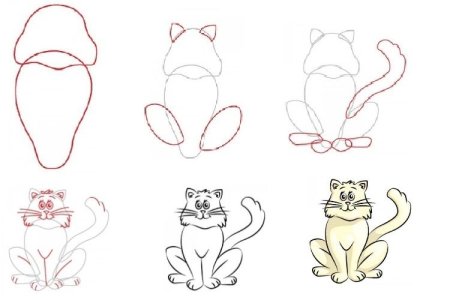 Рисунок кота пошагово