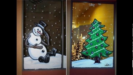 Новогодние рисунки на окнах маркером
