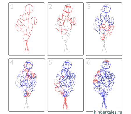 Как нарисовать букет цветов поэтапно