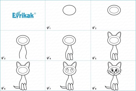 Схема рисования кота для детей
