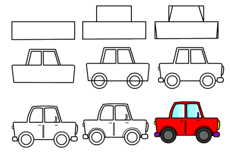 Этапы рисования автомобилей