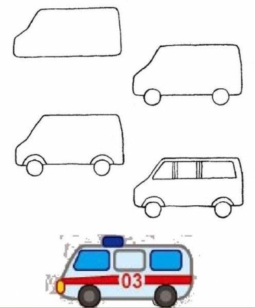 Пошаговое рисование машины для детей