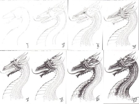 Рисунки по этапам дракон