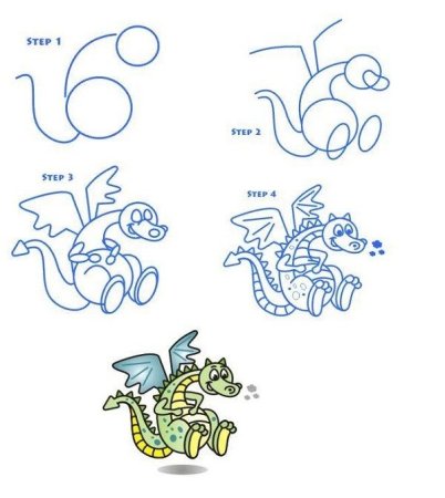 Поэтапное рисование дракона для детей