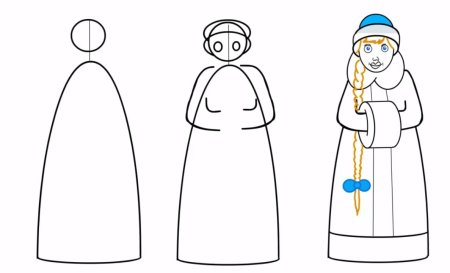 Поэтапное рисование Снегурочки