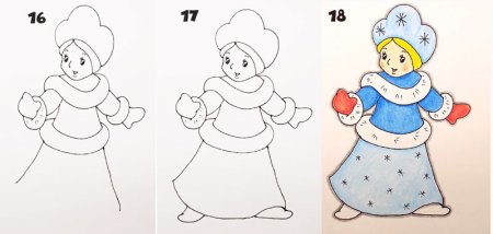 Поэтапное рисование Снегурочки