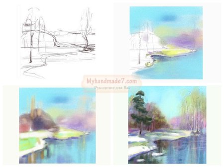Этапы рисования пейзажа