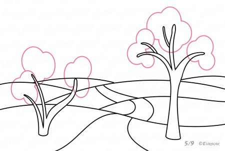 Поэтапное рисование карандашом осеннего пейзажа