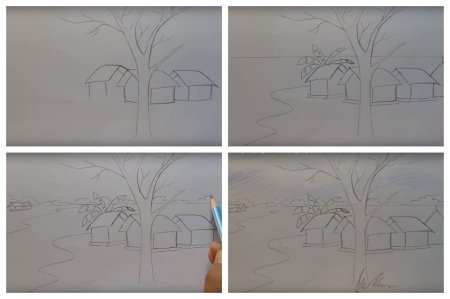 Этапы рисования пейзажа для детей