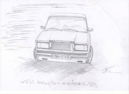 Нарисовать ВАЗ 2107 спереди пошагово