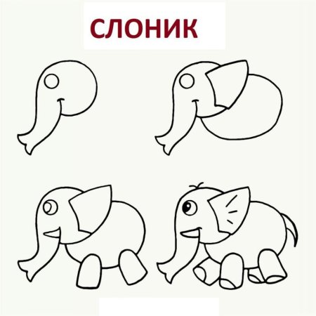 Поэтапное рисование слона для дошкольников