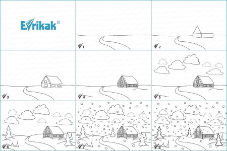 Этапы рисования зимнего пейзажа