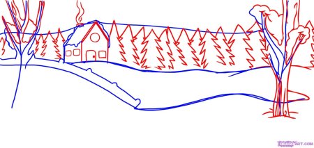 Зимний пейзаж по шагам