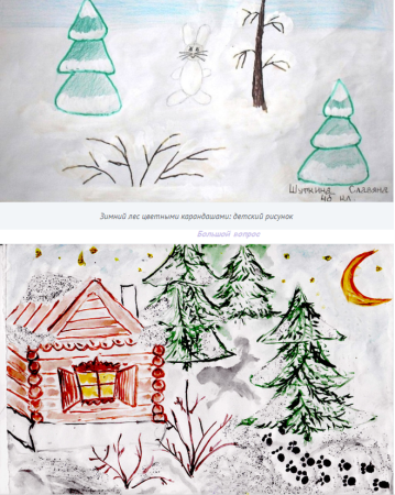 Зимний пейзаж рисунок карандашом