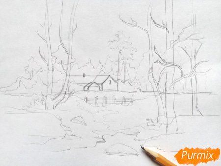 Зимний рисунок карандашом