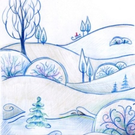 Этапы рисования зимнего пейзажа