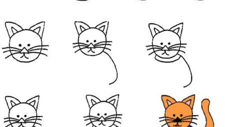Схема рисования кота для детей