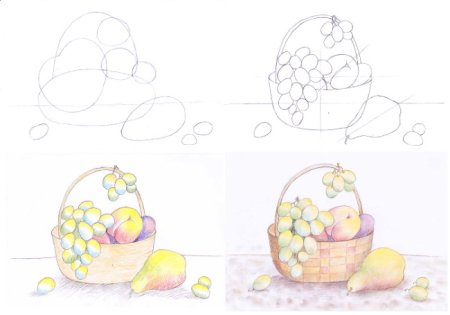 Рисование корзина с фруктами