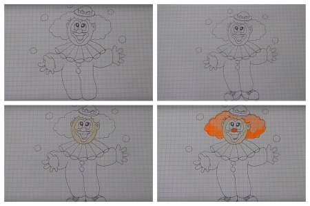Поэтапный рисунок клоуна