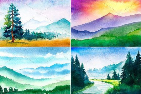 Закат акварелью для детей легко