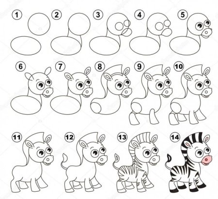 Поэтапное рисование зебры для дошкольников