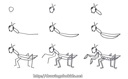 Нарисовать богомола поэтапно для детей