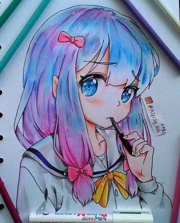 Аниме цветными карандашами