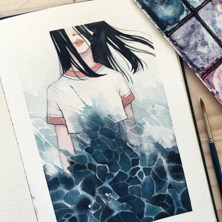 Девушка арт акварель