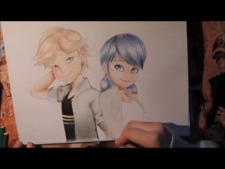 Маринетт и Эдриан карандашом