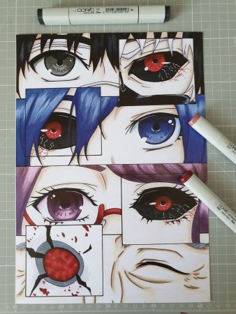 Коллаж глаз из аниме Наруто