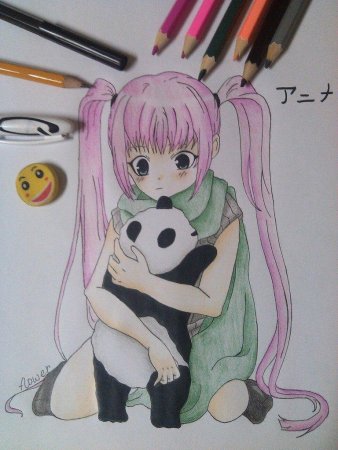 Аниме цветными карандашами