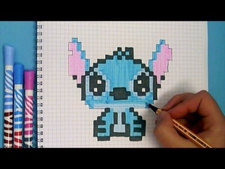 Рисунки по клеточкам Стич маленький в тетради лёгкие