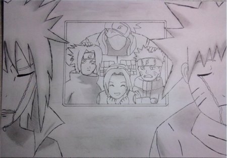 Аниме Наруто карандашом Сакура и Саске