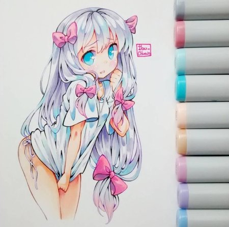 Милые рисунки аниме фломастерами