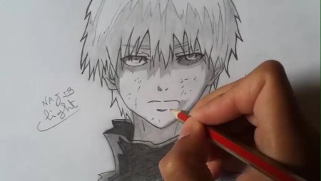 Нарисовать аниме Канеки Кена
