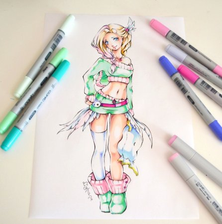 Рисунки маркерами для скетчинга девушки