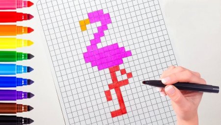 Рисование по клеточкам Фламинго