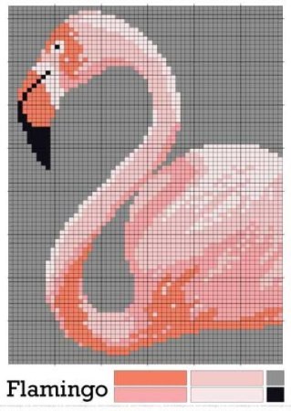 Фламинго по клеточкам в тетради