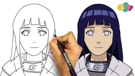 Хината Хьюга нарисовать поэтапно