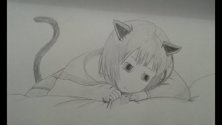 Рисунок карандашом аниме кошка