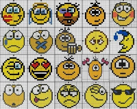 Смайлики по клеточкам в тетради