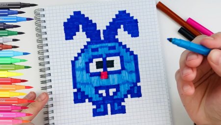 Смешарики по клеточкам в тетради