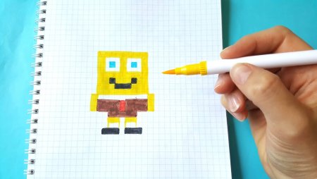 Рисунки по клеткам Спанч Боб лёгкие