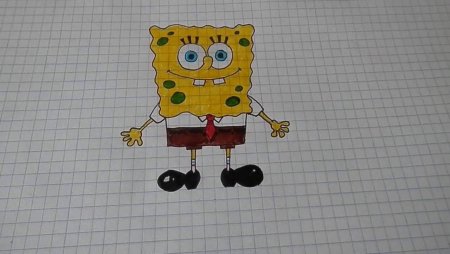 Губка Боб по клеточкам в тетради