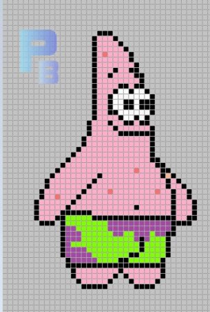 Патрик по клеточкам в тетради