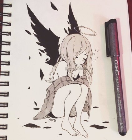 Аниме скетчи черной ручкой
