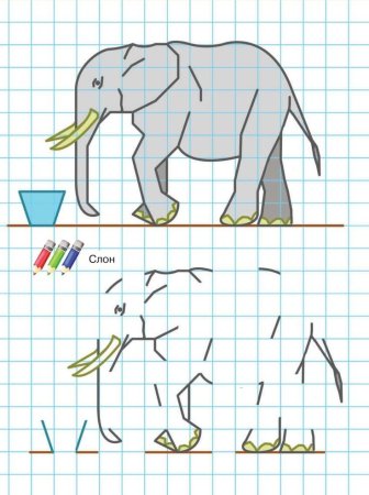 Рисование по клеткам слон