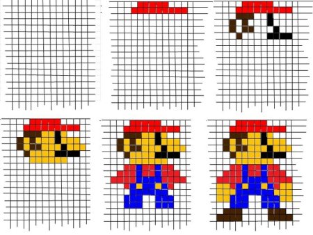 Марио по клеточкам в тетради